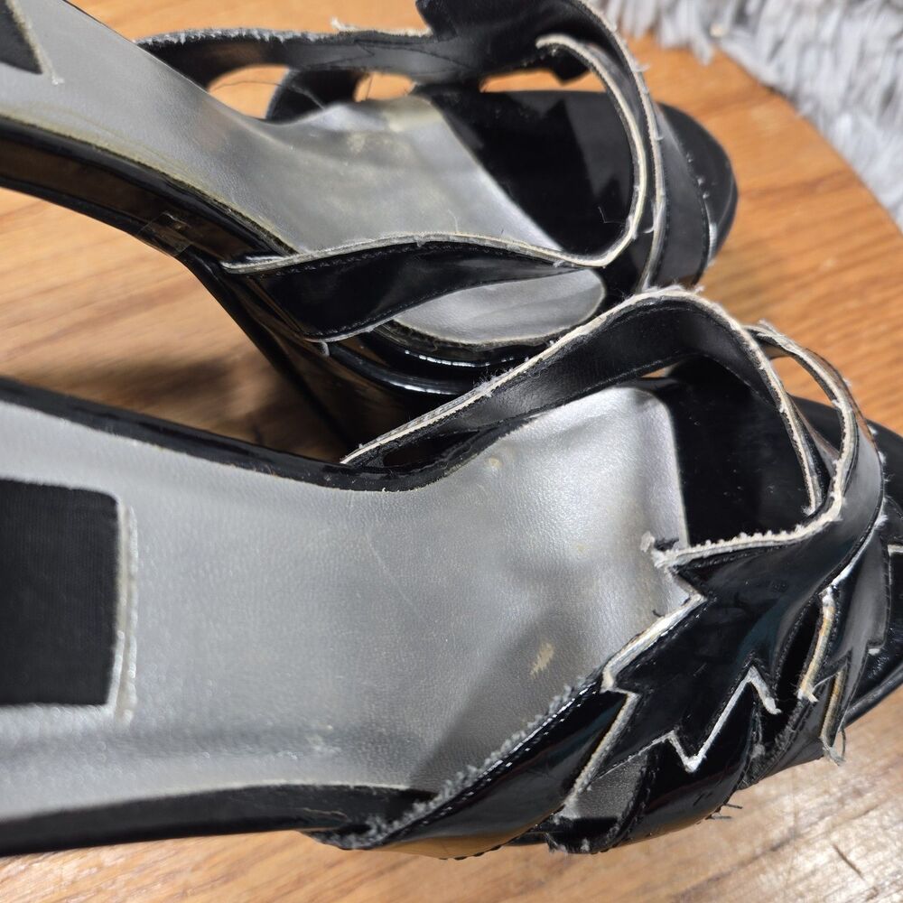 Ellie Womens Sz 7 Y2K Style Black Patent 6.25" High Heels Strappy Platform Pumps - Picture 3 of 10